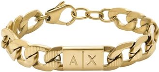 Armani Exchange Bracelet for Men , Length: 190MM+35MM, Width: 18MM, Height: 11.5MM Gold Stainless Steel Bracelet, AXG0078710