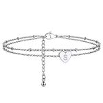 PROSTEEL Dainty Layered Beaded Letter Anklet Stainless Steel Initial S Ankle Bracelet