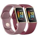 Tobfit Silicone Band for Fitbit Charge 5/6 Fitness Tracker (Watch Not Included), Soft Adjustable Replacement Strap with Hidden Buckle, Sport Wristband for Men Women (2 Pack, Burgundy Red/Smokey Mauve)