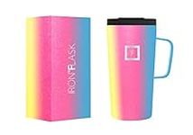 IRON °FLASK Grip Novelty Coffee Mug - Leak Proof, Vacuum Insulated Stainless Steel Bottle, Double Walled, Thermo Travel, Hot Cold, Water Metal Canteen - Rainbow, 16 Oz - Rubber Bottom