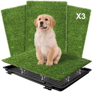 UUpet Dog Grass Pad with Tray: Reusable Training Pad with 3-Pack Replaceable Artificial Grass - Quick Absorbent Indoor Portable Dog Patio Potty, Washable Pee Pad For Small Medium To Large Dog, 22""x18"" Black, PT005