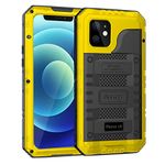 Beeasy Case for iPhone 12 Shockproof Waterproof Heavy Duty Protective,Military Full Body Tough Case Built in Screen Protector,Metal Hard Armour Phone Case for iPhone 12 6.1",Yellow