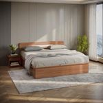 Interio by Godrej Bed, Juno King Size Engineered Wood Bed with Box Storage, 1-Year Warranty, Brown, Prelaminated Particle Board