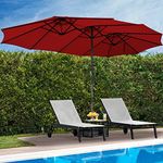 YITAHOME 15ft Patio Umbrella Outdoor Double-Sided Market Table Umbrella Extra Large with Cross Base & Weighted Sandbags included for Pool, Patio Furniture, Patio Shade, Red