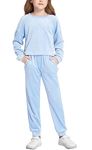 Arshiner Girls Casual Sweatshirts Sweatpants Athletic Clothing Set Plain Jogging Clothes Blue Size 11-12Y