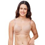 Enamor Women's Nylon Blend Wired Casual Push Up Bra (F114_Honey Beige