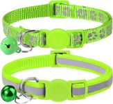 Taglory Reflective Cat Collar with Bell and Safety Release, 2-Pack Girl Boy Pet Kitten Collars Adjustable 19-32 cm Green