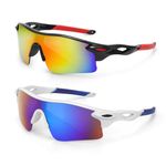 2 Pack Kids Sunglasses Childrens Teens Sports Running Baseball Cycling Sunglasses UV400 Protection Eyewear Visor Sunglasses for Boys Girls