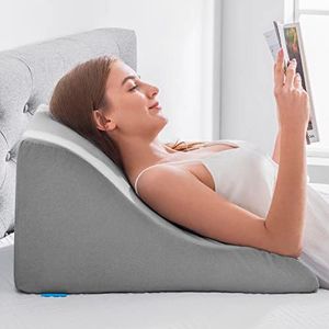 NOFFA Cuscini da Lettura a Cuneo in Memory Foam | per Letto e Divano | Perfetto per Il Supporto delle Gambe o Schiena Durante Rilassarsi, Giocare, Leggere o Guardare la TV grigio Larghezza extra