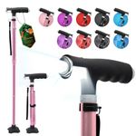 BeneCane Walking Cane for Women Folding Cane for Men with Two Led Lights Quad Cane with Stable Base Lightweight and Adjustable Walking Stick