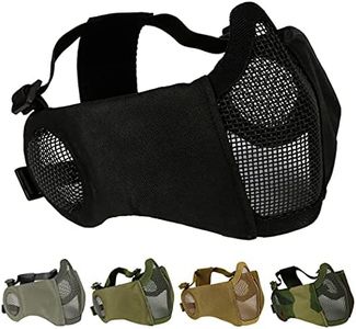 AOUTACC Demi-masque pliable en maille avec protection des oreilles pour jeu de guerre Cs, BB Gun, chasse, paintball (BK)