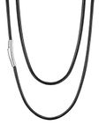 U7 Black Leather Cord Necklace with Stainless Steel Clasp, Men Women 3mm Wide Woven Wax Rope Chain for Pendant, Length 22 Inch