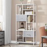 YITAHOME Bookcase, 7 Tier Bookshelf with drawers Floor Standing Book Shelf Industrial Shelving Unit Storage Rack with Steel Frame for Living Room, Office, Study, Hallway, Kitchen, White