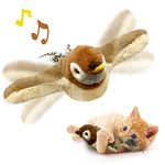 KreizyGo Cat Toys, Flapping Wings Sparrow Catnip Toys, Vivid Chirping, Simulation Bird Interactive Cat Toy for Kitten Kitty Exercise, Fluffy Plush Dog Toys, Touch Activated, Rechargeable