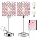 GyroVu Table Lamp, Bedside Crystal Lamp 3-Way Dimmable Touch Nightstand Lamp with Dual USB Charging Ports Pink Night Lights Decorative Accent Lamp for Bedroom, Living Room, Office, Girls Room