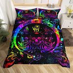 Sugar Skull Duvet Cover Set Rainbow Tie Dye Bedding Set Single Snake And Moth Comforter Cover Trippy Skeleton Bedding Man Ala Sun Moon Quilt Cover Breathable Soft Black Luxury Halloween Decortion