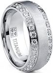 Metal Masters Co. Men's Titanium Dome Brushed Finished Wedding Band Engagement Ring with Cubic Zirconia, 8mm SZ 12