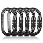 BOORCA UIAA Certified Climbing Carabiners, 25KN Auto Locking Heavy Duty Carabiner Clips for Hammocks, Swing, Locking Dog Leash and Harness, Camping, Hiking & Utility, 5Pack, Black