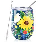 NymphFable 12oz Flower Cup For Women Wine Tumbler with Lid and Straw Insulated Travel Mug Stainless Steel Double Wall