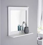 Homme Concept -White bathroom mirror with shelf, Wall-mounted bathroom mirrors, Hanging Vanity Mirror, for the Living Room and Bathroom, Bathroom Décor, Wood Frame.