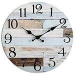 Wall Clock - 10 Inch Silent Non-Ticking Wooden Wall Clocks Battery Operated - Country Retro Rustic Style Decorative for Living Room Kitchen Home Bathroom Bedroom