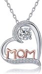 Foruiston 925 Sterling Silver Cubic Zirconia Love MOM Heart Pendant Necklace with Diamond Accents Valentines Day Gifts for Mom