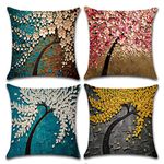 7ColorRoom 4 Pack Oil Painting Tree Pillow Cushion Cover Cotton Linen Decorative Throw Pillow Covers 18" x 18" Pillow Cases Inch for Outdoor and Indoor Use (Oil Painting)