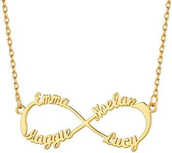 Custom4U Collier Femme Infinity Or 4 Prénoms Personnalisé Ras de Cou Pendentif Infini Maman Personnalisable Bijoux Amour avec Nom Gravure
