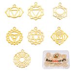 Beebeecraft 28Pcs 7 Style 18K Gold Plated Chakra Charms Yoga OM Inspirational Hollow Jewelry Making Findings for DIY Necklace Bracelet Earrings Craft Supplies