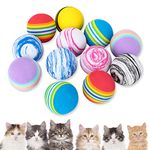 12 Pcs Cat Toys Balls, Interactive Kitten Toys Rainbow Cat Balls, Colorful Foam Balls for Pet Cat Kitten Dog Puppy Chase Training Sports, Indoor Outdoor Activity, Amusement Park(A）