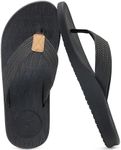 KuaiLu Mens Flip Flops Arch Support Comfortable Waterproof Open Toe Summer Beach Leather Thong Sandals Cushion Slip on Slippers Black Size 8