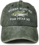 Enodtter Women Want Me Fish Fear Me Hat Trout, Fishing Gifts, Embroidered Army Green Baseball Cap for Men, Adjustable Cotton Dad Hat