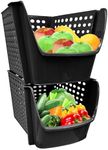 Skywin Plastic Stackable Storage Bins for Pantry - 2 Pack Stackable Bins For Organizing Food, Kitchen, and Bathroom Essentials (Black)