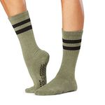 TAVI NOIR Kai Fashion Crew Grip Socks for Barre, Pilates, and Yoga, Olive, M