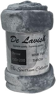 De Lavish Faux Fur Throw Blanket King Size KingSize For Bed Sofa 3 Seater Extra Large Plain Soft Warm Large Luxury Mink 200 x 240 Cm Throw, Silver