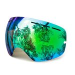 Juli OTG Ski Goggles - Snowmobile Snowboard Skate Goggles with Anti-Fog Spherical Double Professional Multicolor Detachable Lens for Men, Women & Youth - 100% UV Protection BrownRevoGreen Lens(VLT 10.3%)