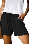 Daspkuwy Shorts Womens Loungewear Casual Summer Plain Basics Women Shorts Pants Smart Cozy Comfy Drawstring Hawaiian Ladies Jersey Shorts Black M