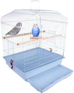 BAKAJI Gabbia Voliera per Uccelli con Vassoio Scorrevole e Posatoi in Legno, Gabbietta in Metallo Impilabile, Ideale per Pappagalli, Parrocchetti, Volatili, 46.5 x 35.5 x 65.5 cm (Bianco)