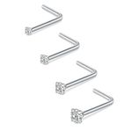 QWALIT Nose Studs L Shaped Nose Stud 18 Gauge L Shaped Nose Ring 18g Stainless Steel Nose Piercing Stud Silver Stud Nose Ring for Women