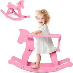 Belleur Wooden Rocking Horse for Toddler 1-3 Year Old, Baby Wood Ride-on Toys with Removable Fence for Indoor & Outdoor Activities, Boys & Girls Rocking Animal for Birthday Pink