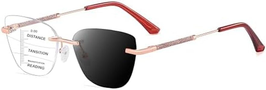 HOOBAY Photochromic Progressive Multifocus Reading Glasses Women, Progressive Readers No Line HD Resin Lenses Rimless (Rose Gold-Red, 2.5, Diopters)