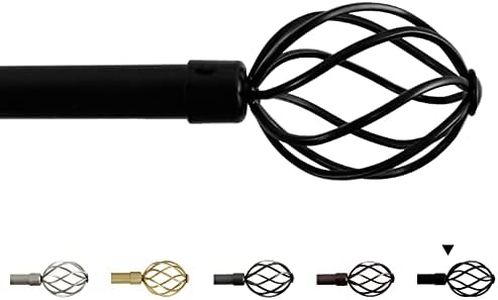 H.VERSAILTEX Window Curtain Rods for Windows 66 to 120 Inches Adjustable Decorative 3/4 Inch Diameter Single Window Curtain Rod Set with Twisted Cage Finials, Matte Black