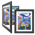 EGOFINE Kids Art Frames Solid Wood- 2 Pack Front Opening A4/8.5x11 Kids Artwork Frames Changeable with Mat and Display10x12.5 Pictures Without Mat,Children Art Frame with Acrylic Glass,Holds 150,Black