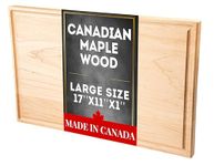 Wood Cutting Board, Chopping Board for Kitchen, Vegetables, Meat, Butcher Block, Pre Seasoned with Oil, Ready to Use - Large Size - 17''x11''x1'' - Maple Wood - Made in Canada