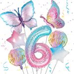 Butterfly Balloons 6th Birthday Decorations for Girls, Gradient Pink Colorful Butterfly Foil Balloon, Giant Number 6 Foil Mylar Balloon, 6 Years Old Butterfly Theme Birthday Party Supplies Decor