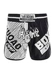 Aiihoo Kids Boys Printed Thai Shorts MMA Martial Arts Grappling Kick Boxing Pants Fighting Gym Training Clothing White&Black 11-12 Years