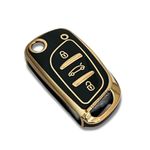 Hoodinter Soft TPU Premium Car Key Cover Compatible with Xhorse B11 DS Model Universal Remote Flip Key Covers (Black with Golden)