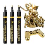 ZOET 3PK Mirror Gold Chrome Marker Chrome Pen | Gold Chrome Paint for Any Surface | Gold Chrome Marker Paint Pen for Repairing, Model Painting, Marking or DIY Art Projects| Permanent Liquid Mirror