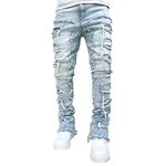 M9ppzzur7 Mens Ripped Jeans, Distressed Destroyed Slim Fit Straight Leg Denim Pants Mens Ripped Jeans Streetwear Clothes (Light Blue, L)