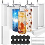 10 Pack Sublimation Tumblers Bulk, 20 OZ Stainless Steel Double Wall Skinny Straight Tumblers Blank, Subbing Tumblers Cups with Sublimation Paper, Straw and Individually Box